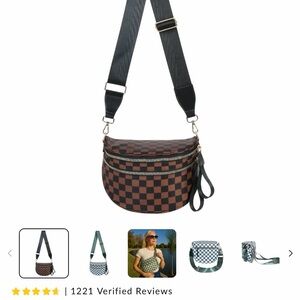 Elegant Brown and Black Checkered Crossbody Bag